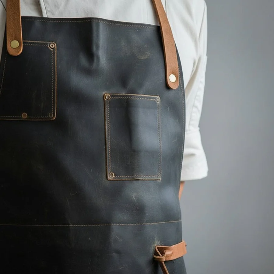 BBQ Savior Leather Cooking Apron with Adjustable Straps & Front Pockets - Image 2