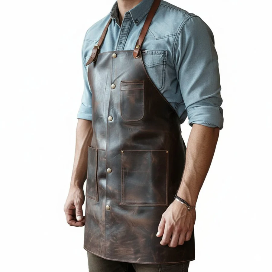 Blaze Craft Blacksmith Leather Apron with Adjustable Straps & Tool Pockets - Image 2