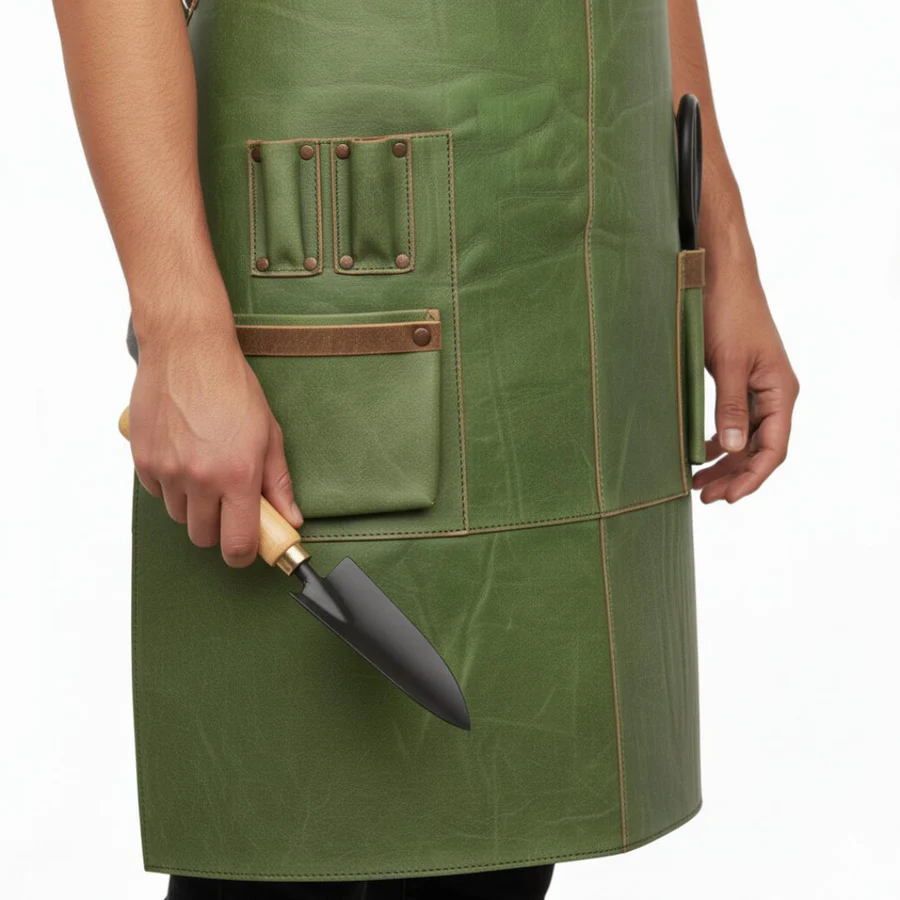 Bloom Belt Leather Garden Apron - Genuine Cowhide with Adjustable Straps and Multiple Pockets - Image 2