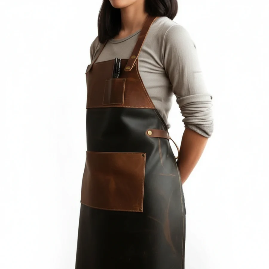 TrimTailor Barber Leather Apron with Adjustable Straps & Front Tool Pockets - Image 2