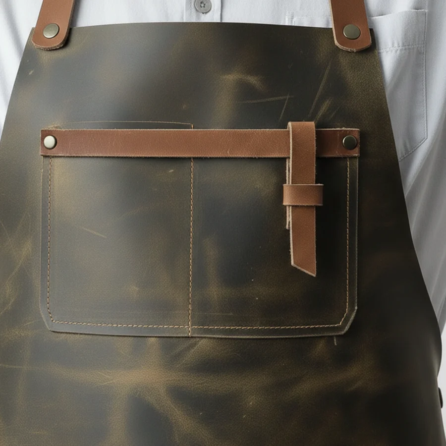 Superlative BBQ Leather Apron with Adjustable Straps & Front Pockets - Image 3