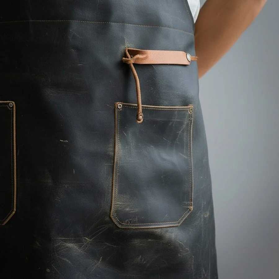 BBQ Savior Leather Cooking Apron with Adjustable Straps & Front Pockets - Image 5