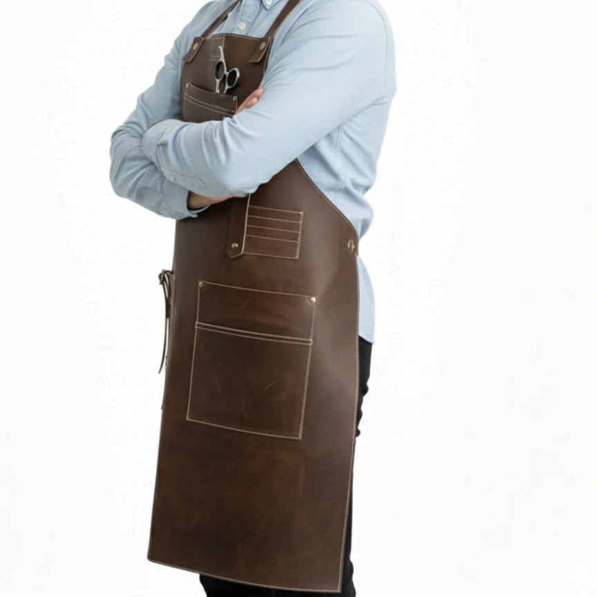 Trim Master Barber Leather Apron with Adjustable Straps & Front Tool Pockets - Image 3