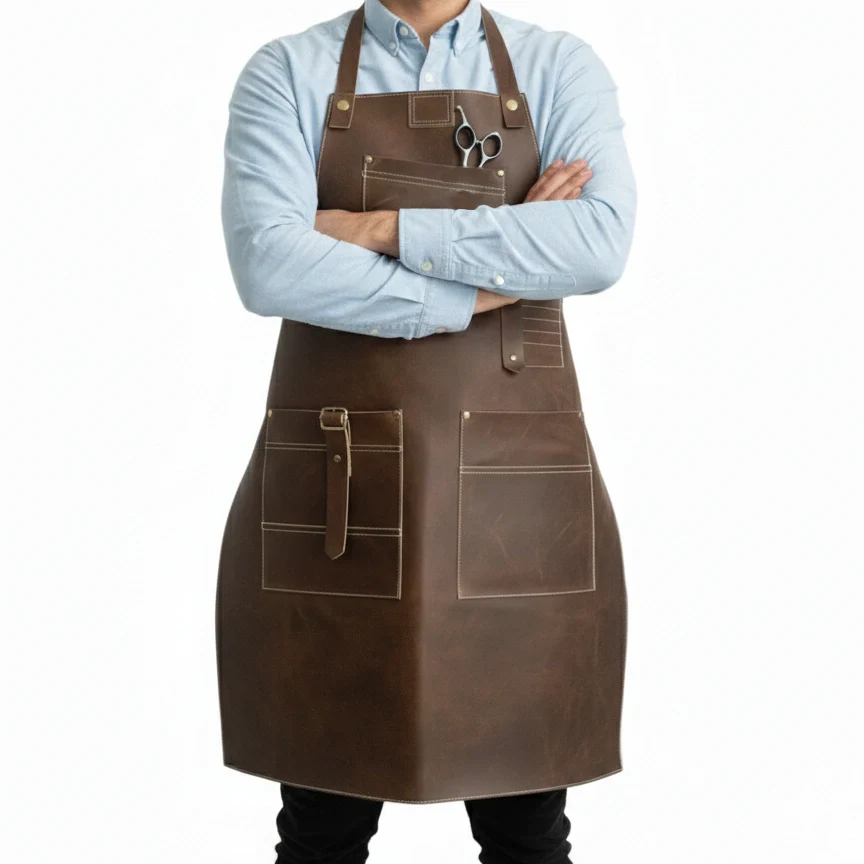 Trim Master Barber Leather Apron with Adjustable Straps & Front Tool Pockets - Image 4