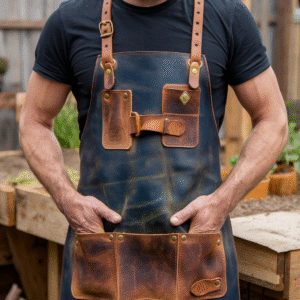 Gardening Leather Apron - Cowhide with Cross-Back Straps and Tool Pockets