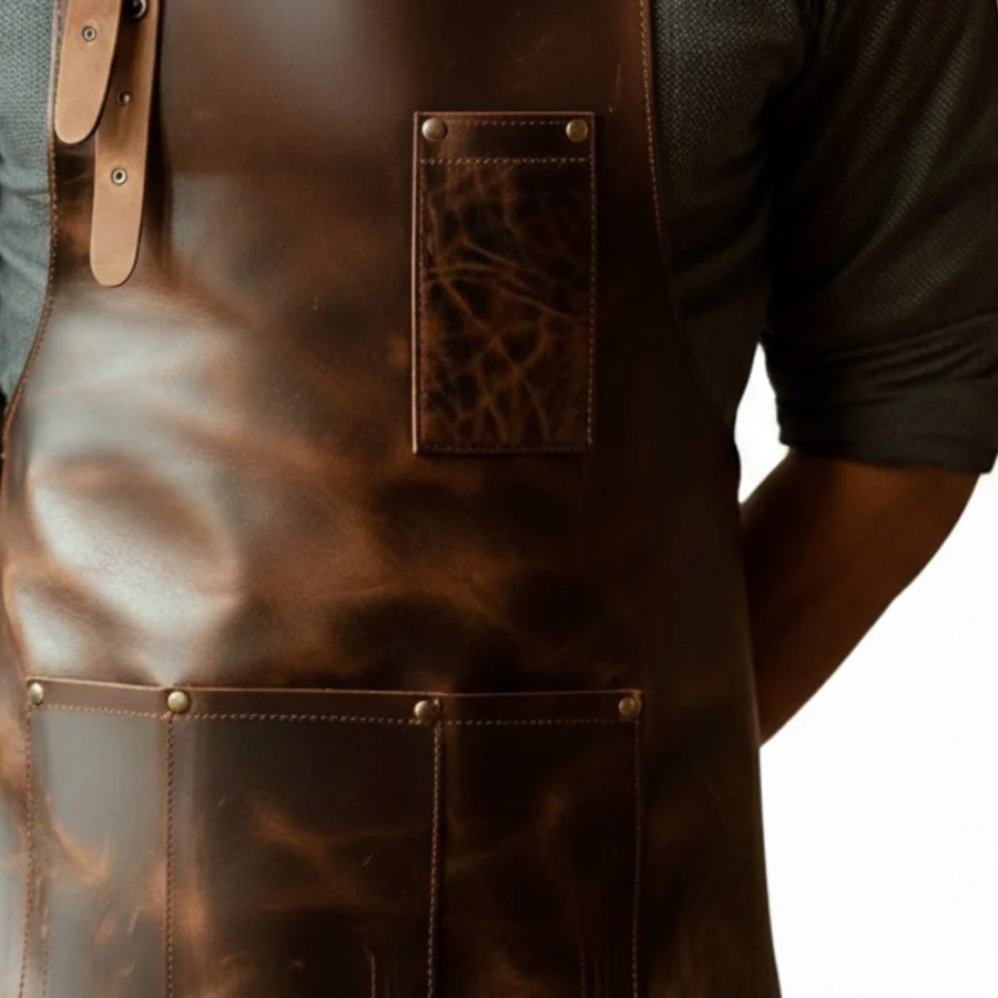 Professional Bartender Leather Apron - Genuine Cowhide with Adjustable Straps and Tool Pockets - Image 4