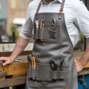 Carpentry Leather Apron - Grey Crazy Horse Leather with Tool Pockets