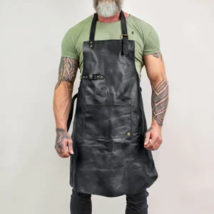 Full Grain Leather Work Apron - Black or Brown - Adjustable Straps