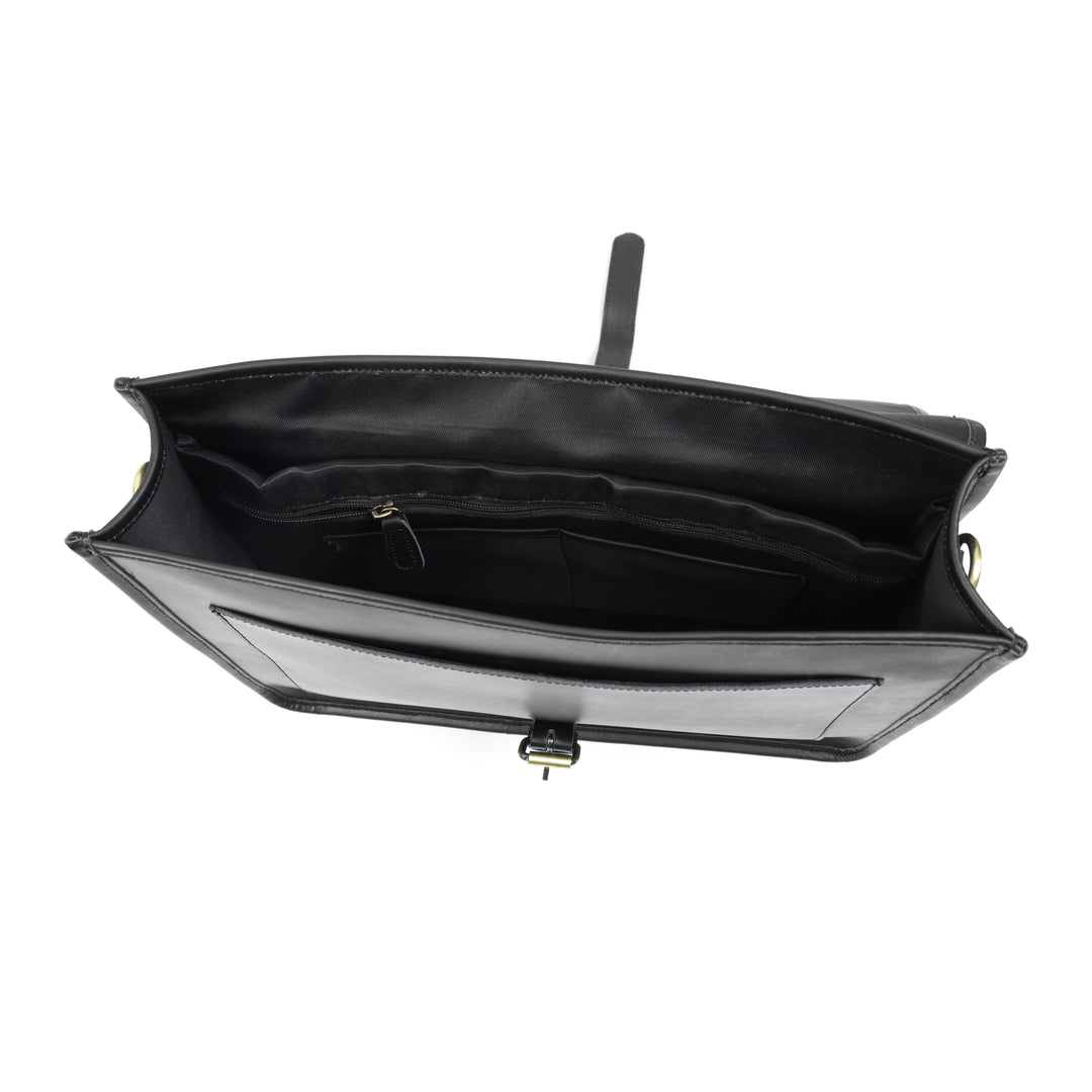 Midnight Black Leather Messenger Bag - Image 6