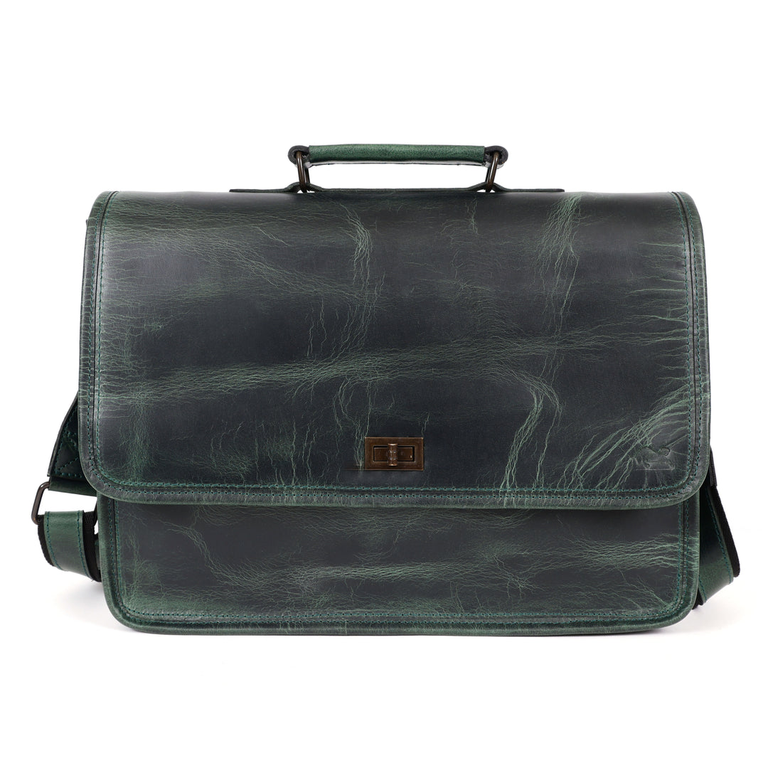 Parker Green Leather Messenger Bag for Men