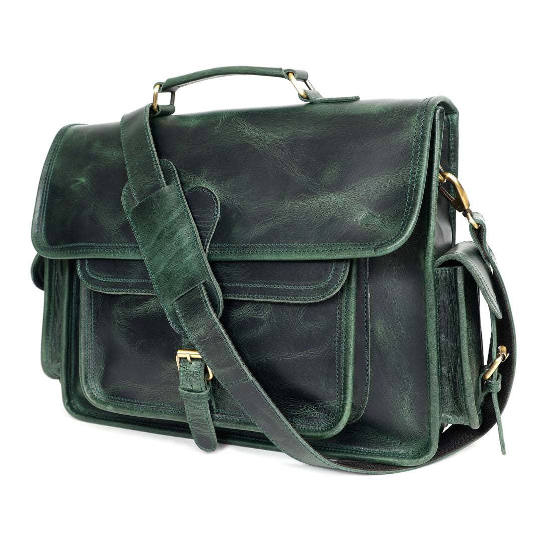 Ember Green Leather Messenger Bag for Men - Image 2