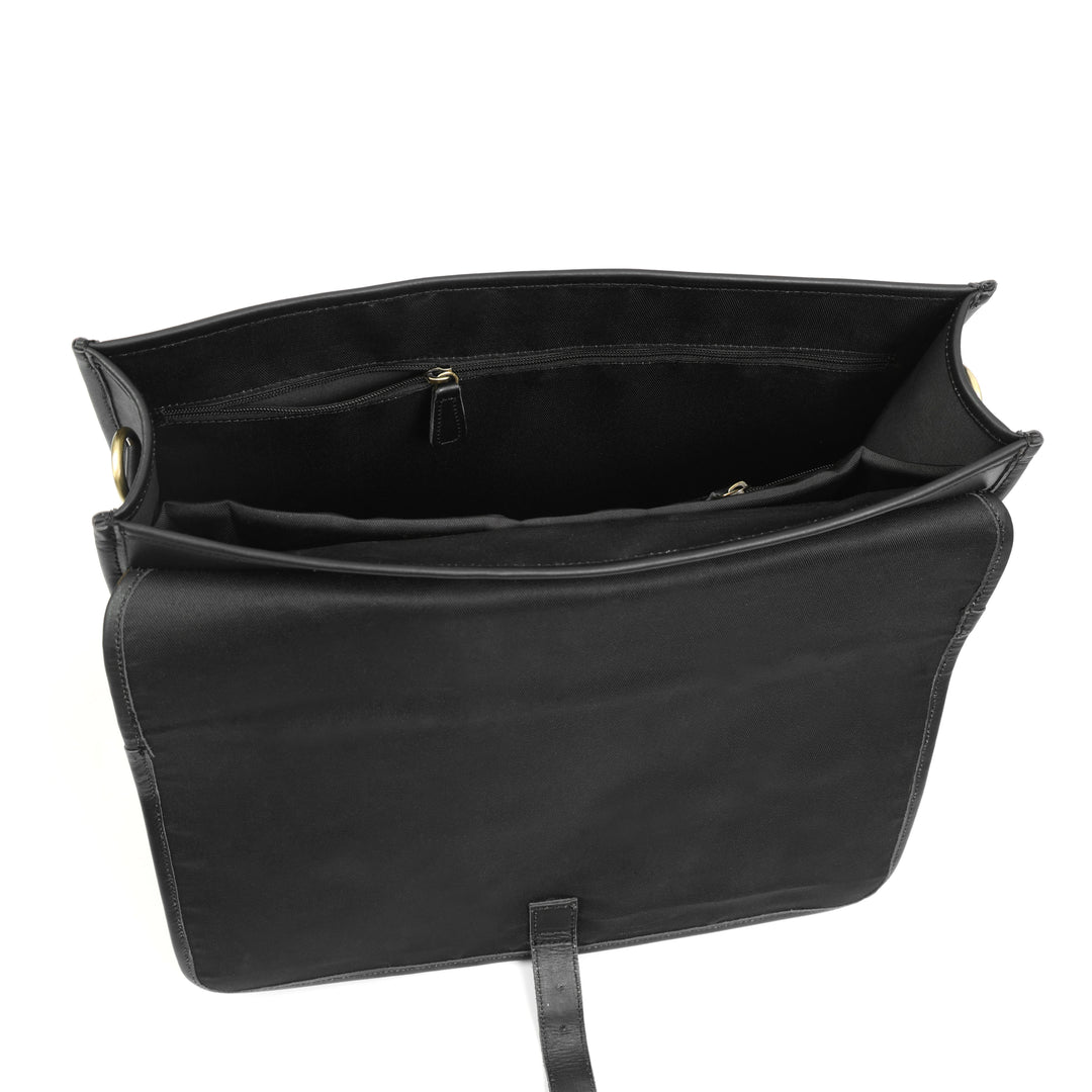 Midnight Black Leather Messenger Bag - Image 5