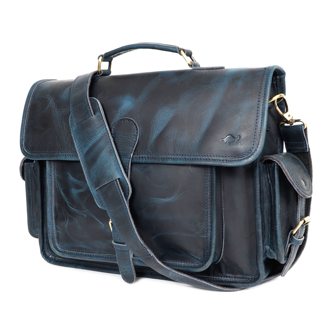Ember Blue Leather Messenger Bag for Men - Image 2