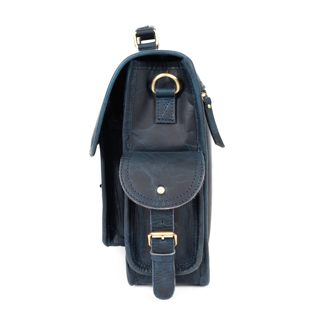 Ember Blue Leather Messenger Bag for Men - Image 4