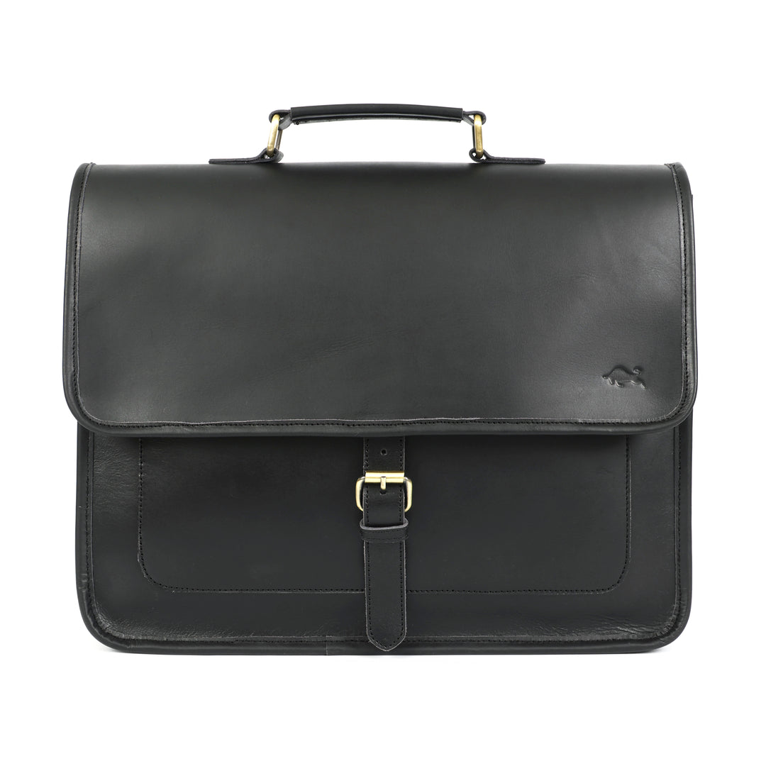 Midnight Black Leather Messenger Bag - Image 2