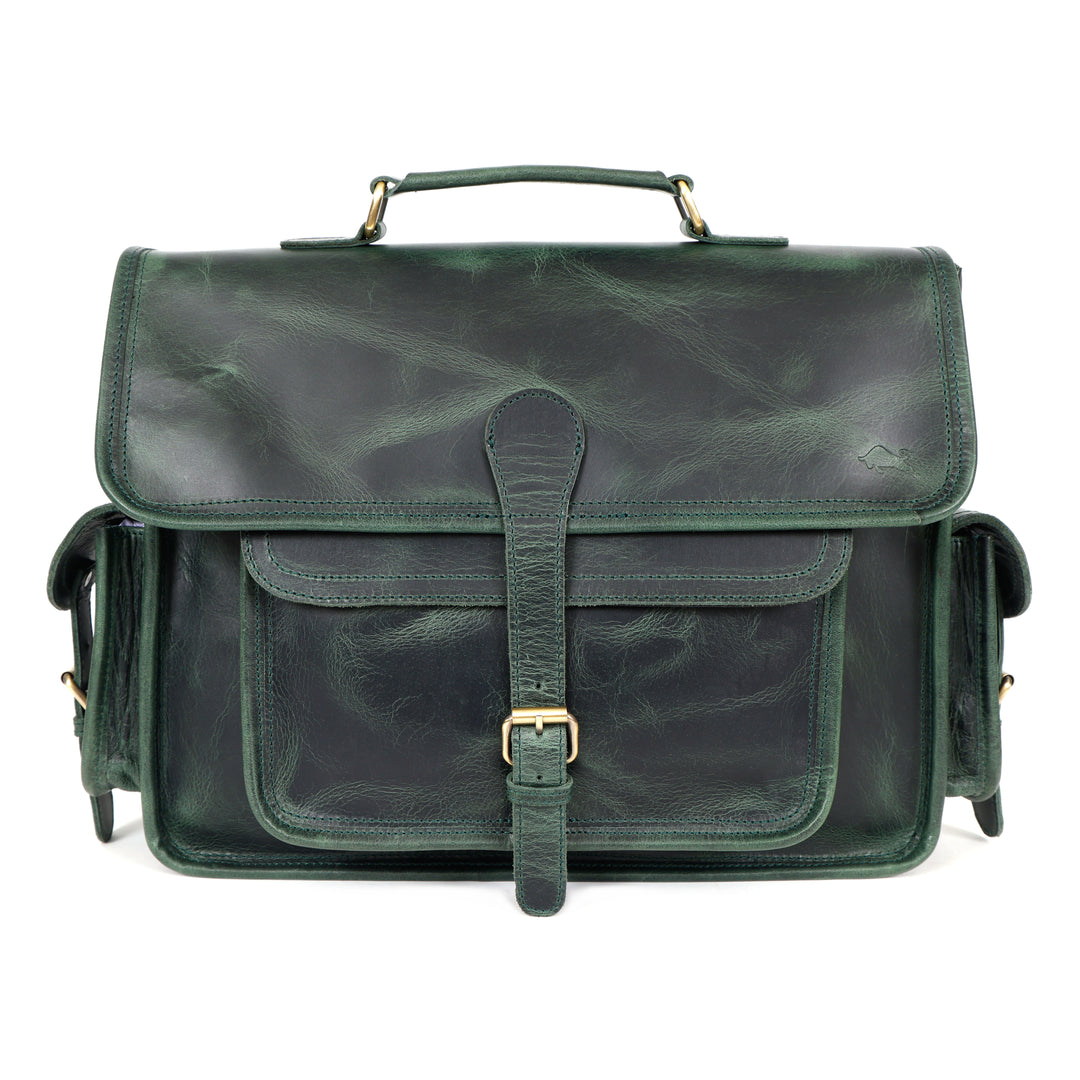 Ember Green Leather Messenger Bag for Men