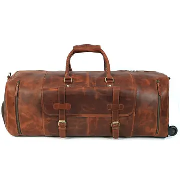 Cyrus Buffalo Leather Duffel Bag with Wheels - Image 2