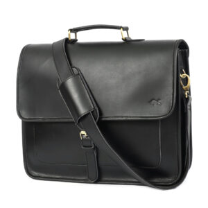 Midnight Black Leather Messenger Bag