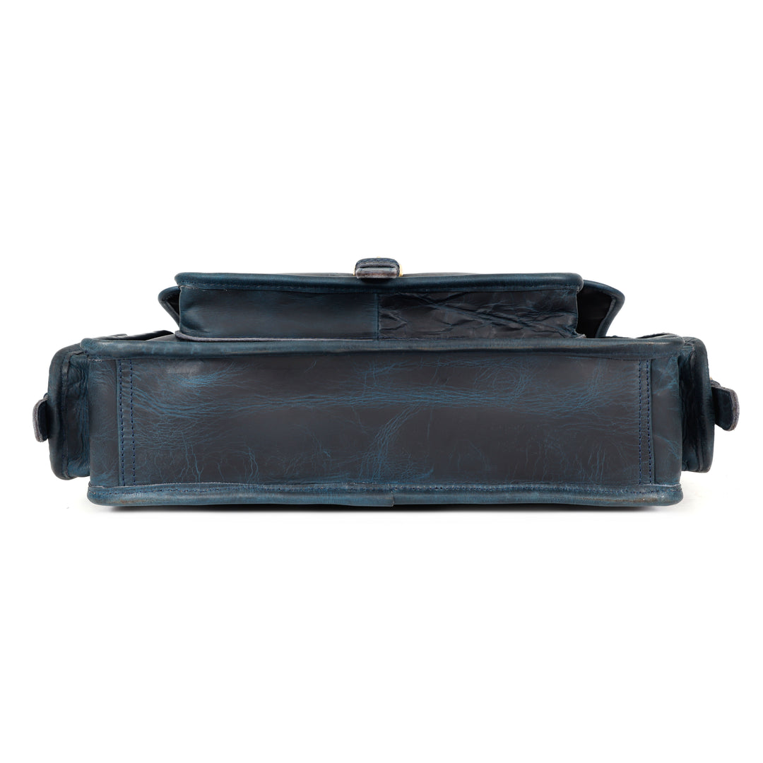 Ember Blue Leather Messenger Bag for Men - Image 7