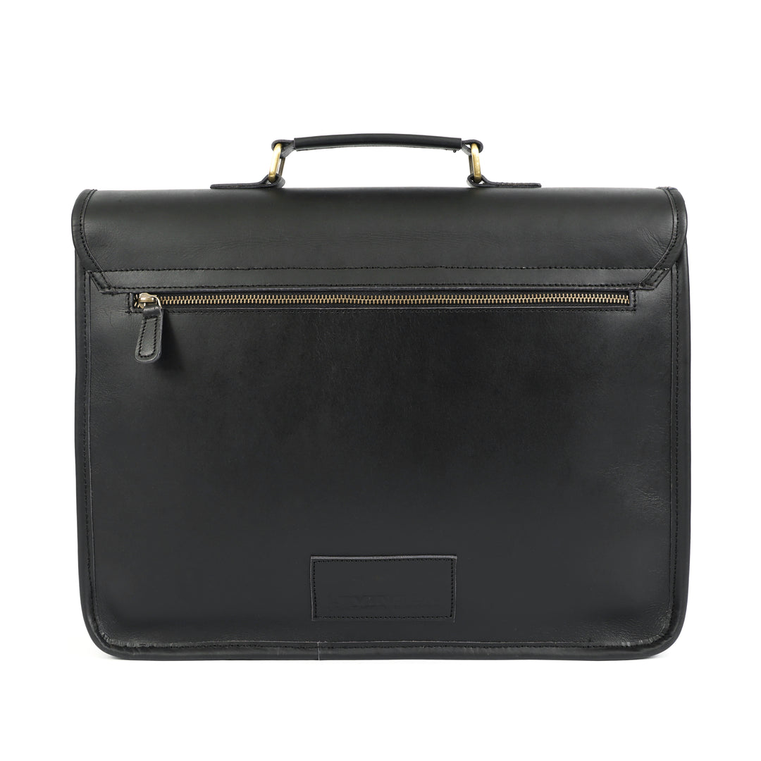 Midnight Black Leather Messenger Bag - Image 4