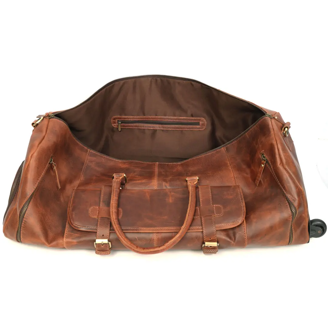 Cyrus Buffalo Leather Duffel Bag with Wheels - Image 5