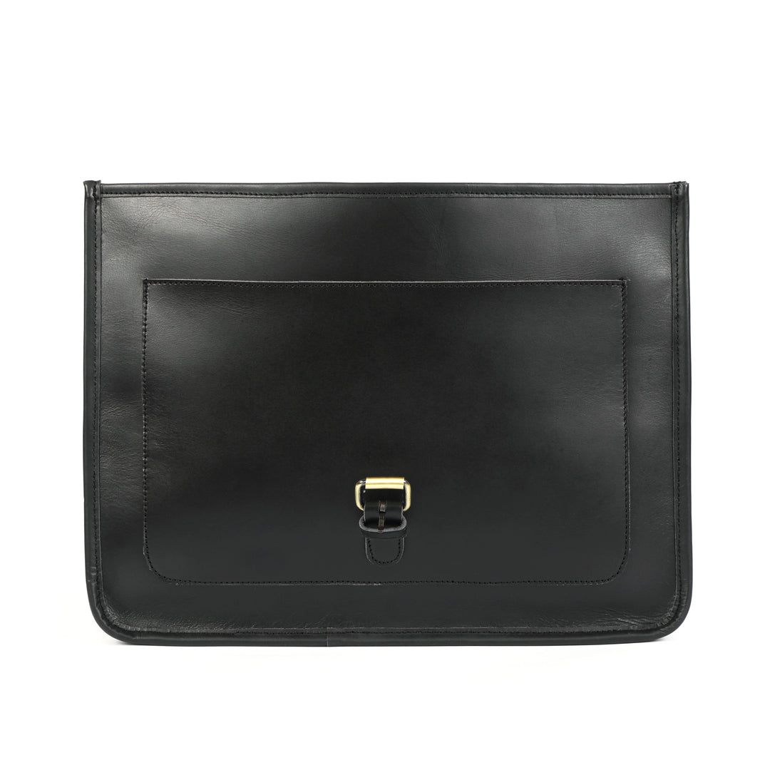 Midnight Black Leather Messenger Bag - Image 3