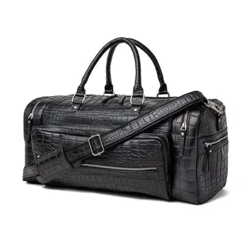 Damien Black Leather Duffel Bag for Men