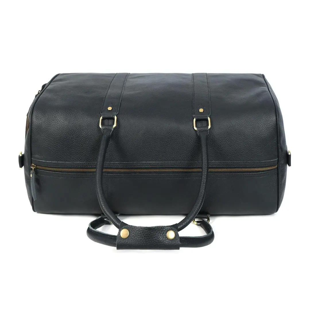 Midnight Black Leather Duffel Bag - Image 3