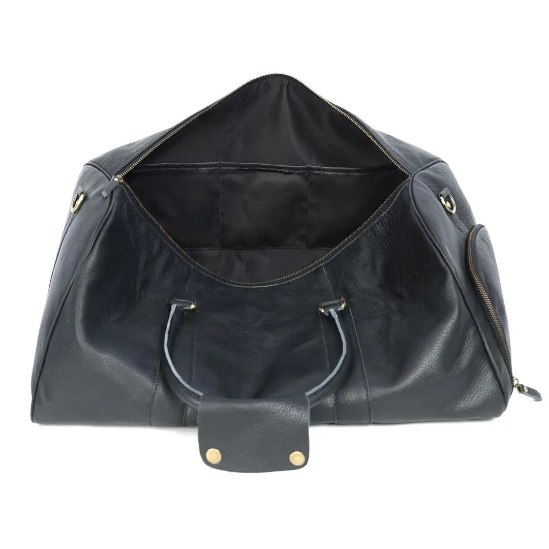 Midnight Black Leather Duffel Bag - Image 5