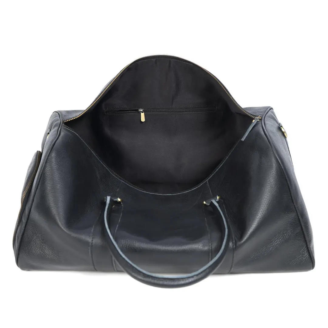 Midnight Black Leather Duffel Bag - Image 4