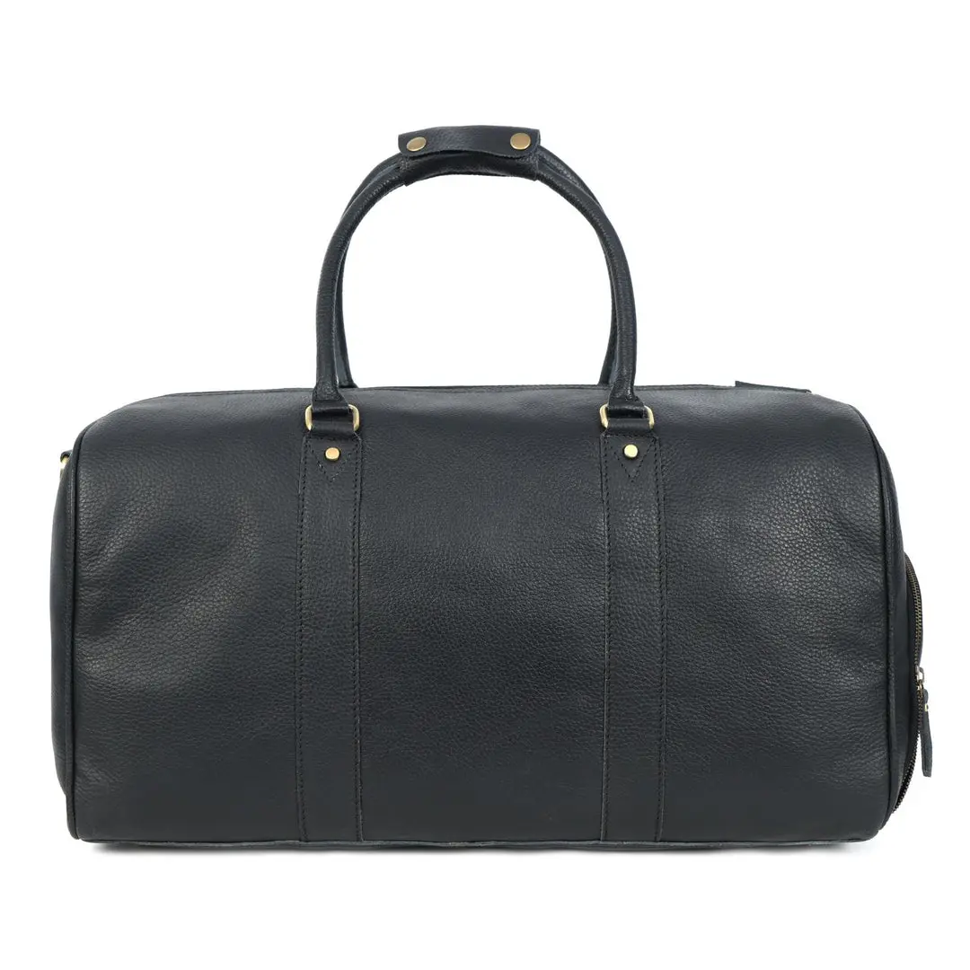 Midnight Black Leather Duffel Bag - Image 2
