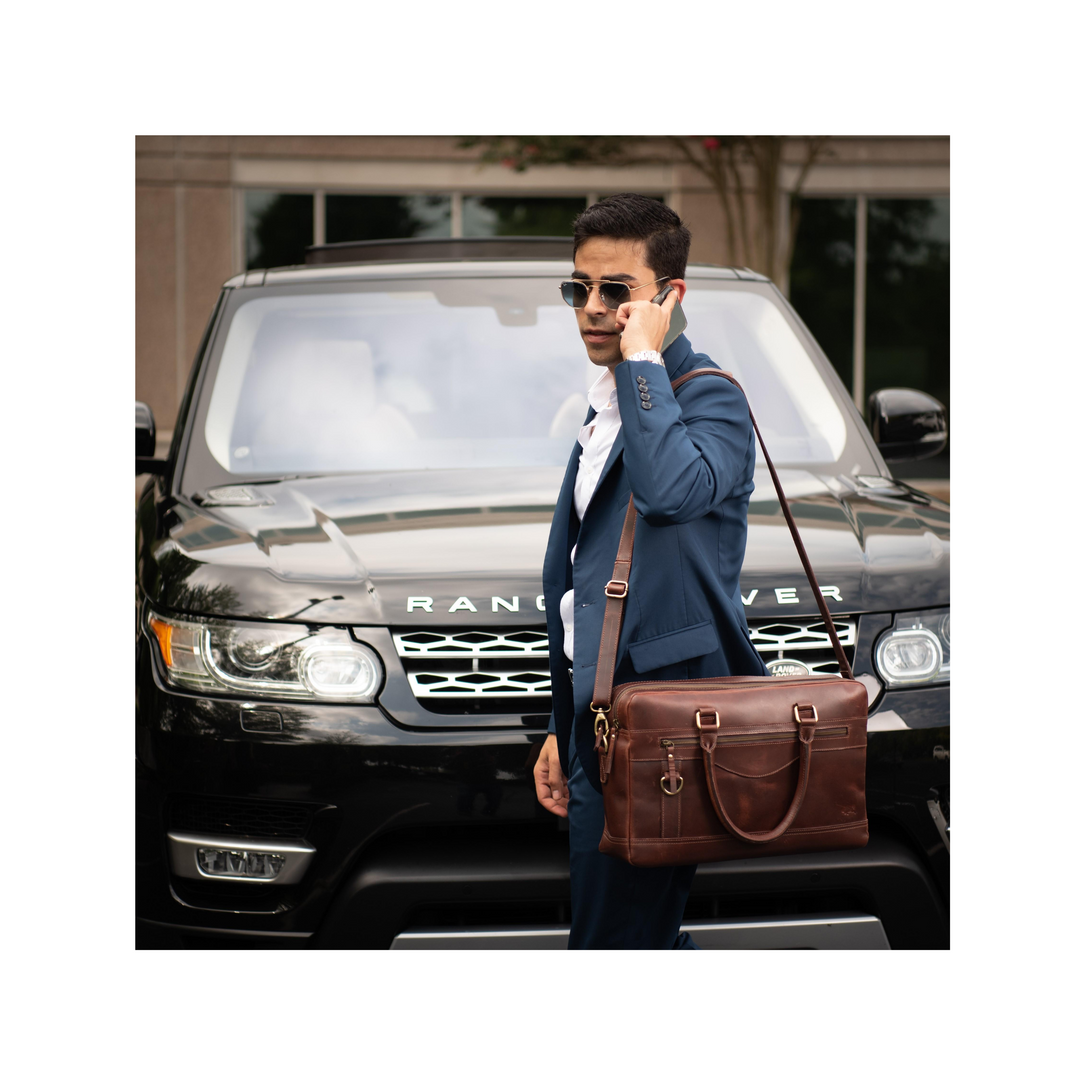 Cobalt Buffalo Leather Briefcase - Image 6