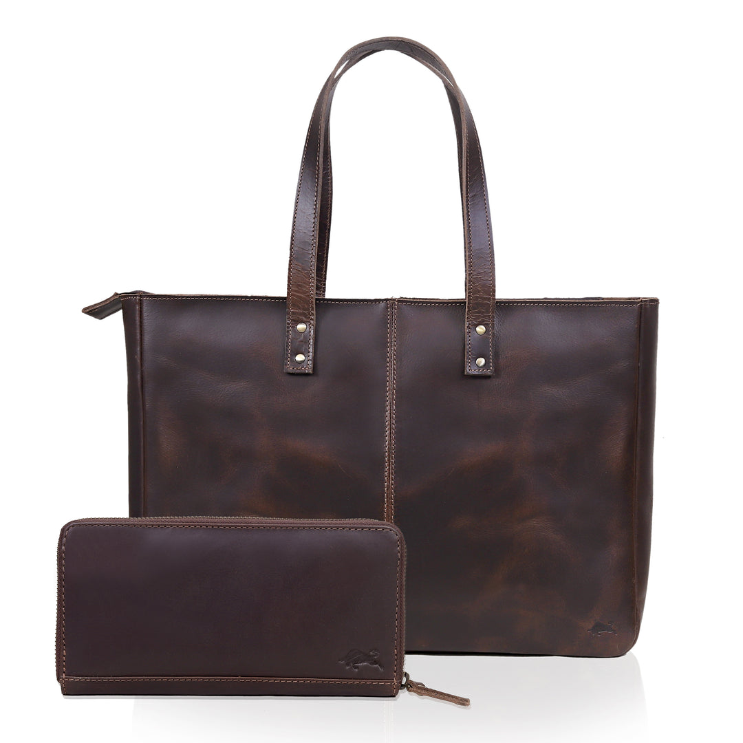 Ariana Buffalo Leather Tote Bag + Wallet Set