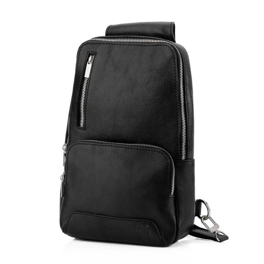 Carbon Black Leather Sling Bag - Image 3