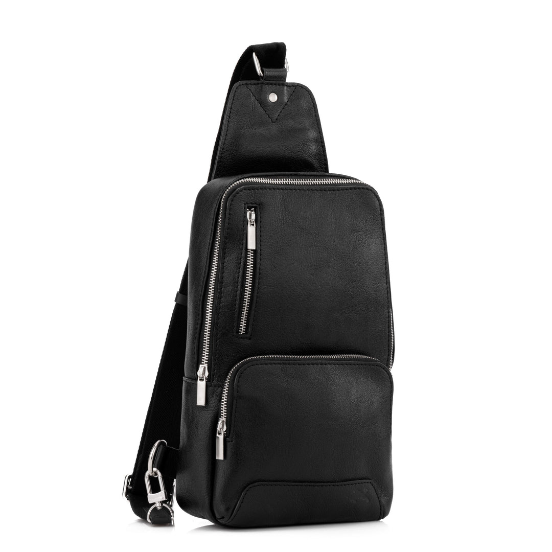 Carbon Black Leather Sling Bag