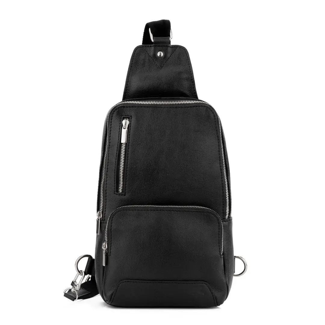 Carbon Black Leather Sling Bag - Image 2