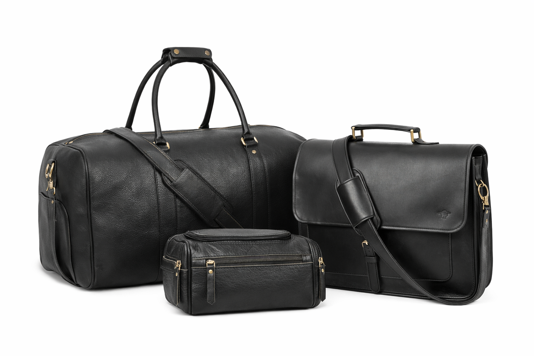Premium Black Leather Travel & Work Combo Set