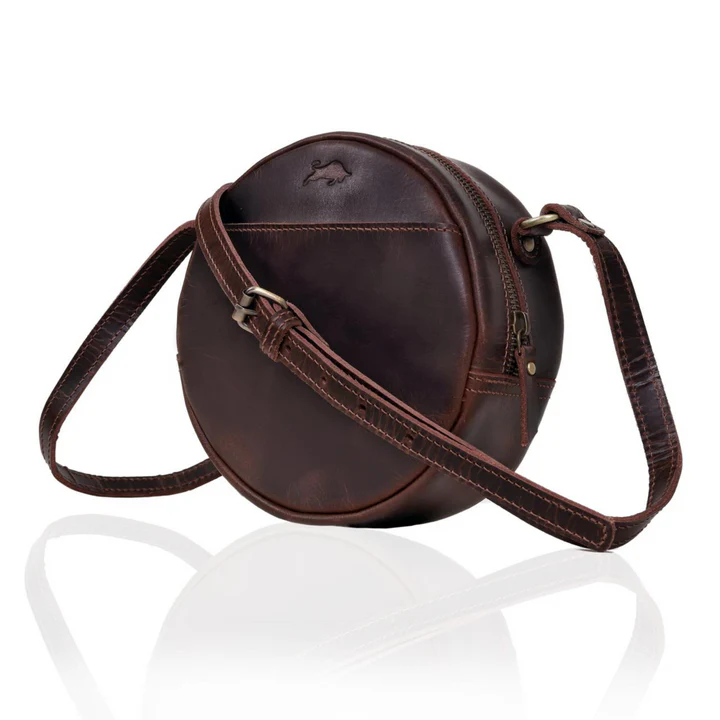 Poppy Round Circle Buffalo Leather Handbag - Image 4