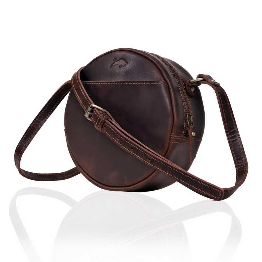 Poppy Round Circle Buffalo Leather Handbag
