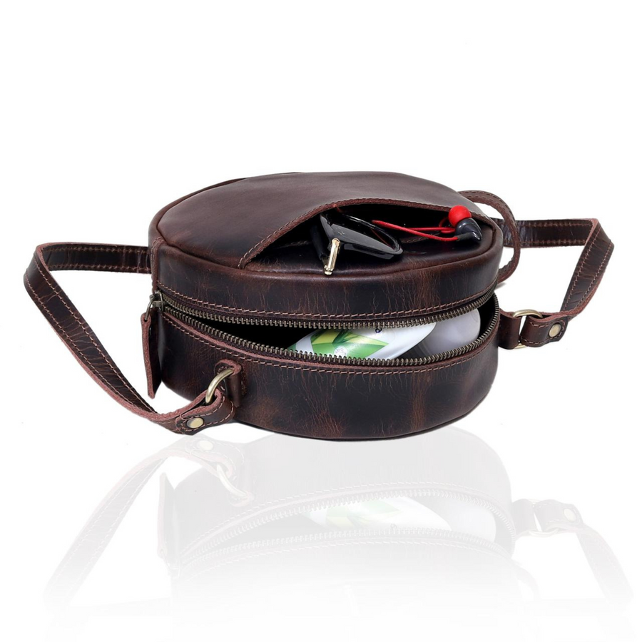 Poppy Round Circle Buffalo Leather Handbag - Image 3